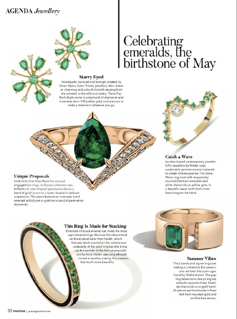 Dorian Floating Teardrop-Shaped Emerald Engagement Ring In 18K Yellow Gold