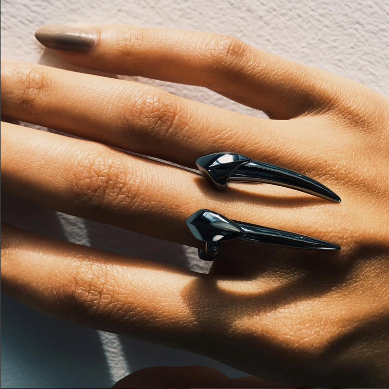 Damian Brevis Horn Ring in Black Rhodium