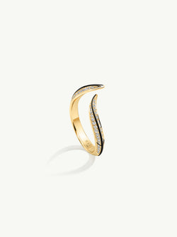 Ayla Arabesque Ring With Pavé-Set Brilliant White Diamonds & Enamel In 18K Yellow Gold