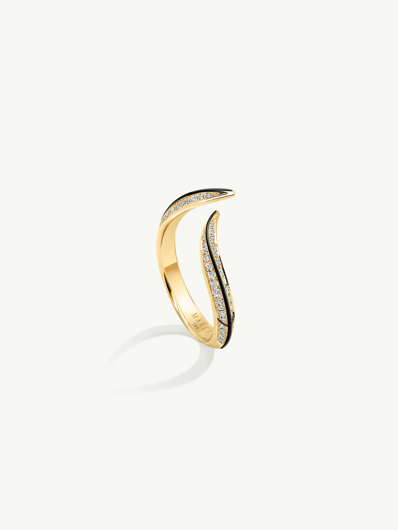 Ayla Arabesque Ring With Pavé-Set Brilliant White Diamonds & Enamel In 18K Yellow Gold