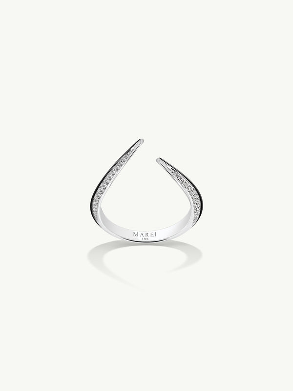 Ayla Arabesque Ring With Pavé-Set Brilliant White Diamonds & Enamel In 18K White Gold