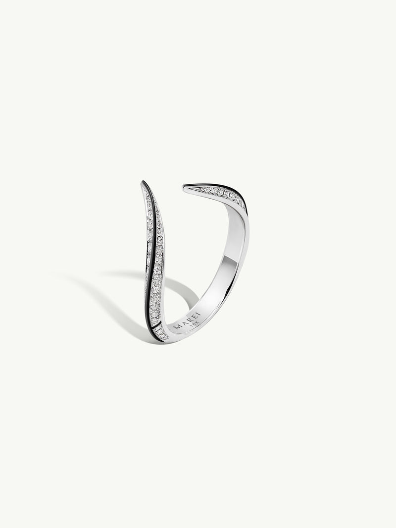 Ayla Arabesque Ring With Pavé-Set Brilliant White Diamonds & Enamel In 18K White Gold