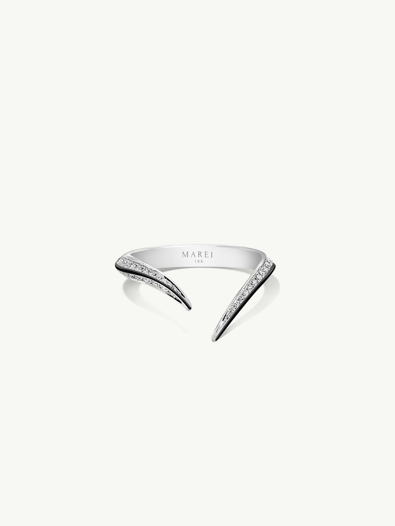 Ayla Arabesque Ring With Pavé-Set Brilliant White Diamonds & Enamel In 18K White Gold