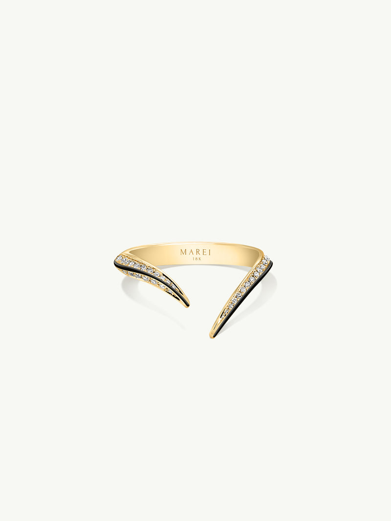 Ayla Arabesque Ring With Pavé-Set Brilliant White Diamonds & Enamel In 18K Yellow Gold