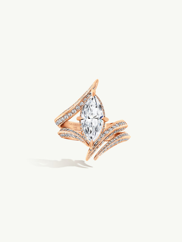 Ayla Arabesque Engagement Ring With Marquise-Cut White Diamond & Pavé-Set Brilliant White Diamonds In 18K Rose Gold