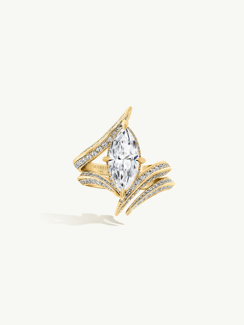 Ayla Arabesque Engagement Ring With Brilliant Marquise-Cut White Diamond & Pavé-Set Brilliant White Diamonds In 18K Yellow Gold