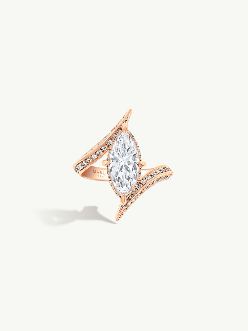 Ayla Arabesque Engagement Ring With Marquise-Cut White Diamond & Pavé-Set Brilliant White Diamonds In 18K Rose Gold