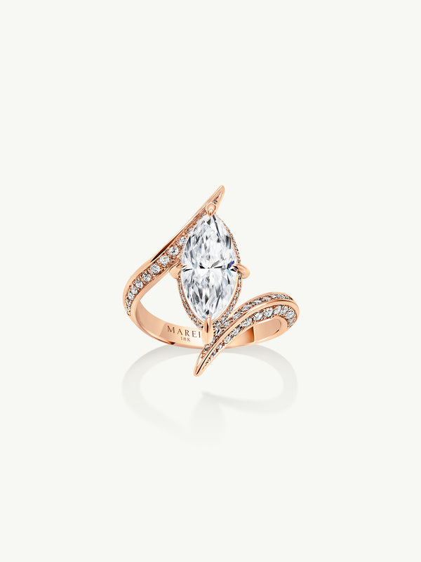 Ayla Arabesque Engagement Ring With Marquise-Cut White Diamond & Pavé-Set Brilliant White Diamonds In 18K Rose Gold