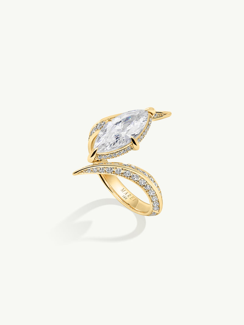 Ayla Arabesque Engagement Ring With Brilliant Marquise-Cut White Diamond & Pavé-Set Brilliant White Diamonds In 18K Yellow Gold