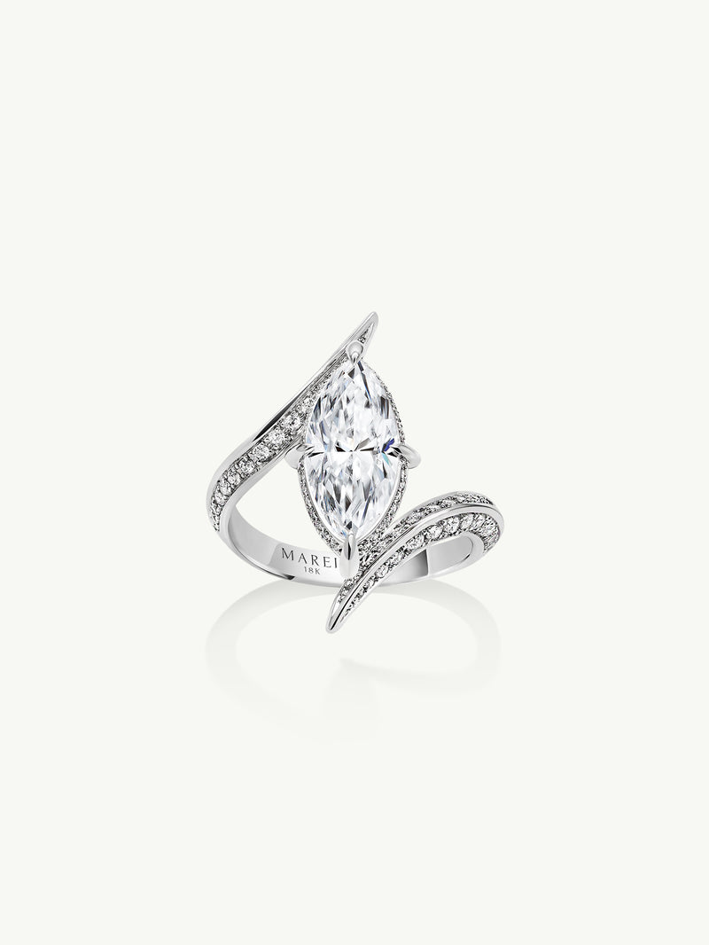 Ayla Arabesque Engagement Ring With Marquise-Cut White Diamond & Pavé-Set Brilliant White Diamonds In 18K White Gold