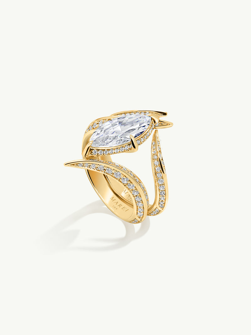 Ayla Arabesque Engagement Ring With Brilliant Marquise-Cut White Diamond & Pavé-Set Brilliant White Diamonds In 18K Yellow Gold