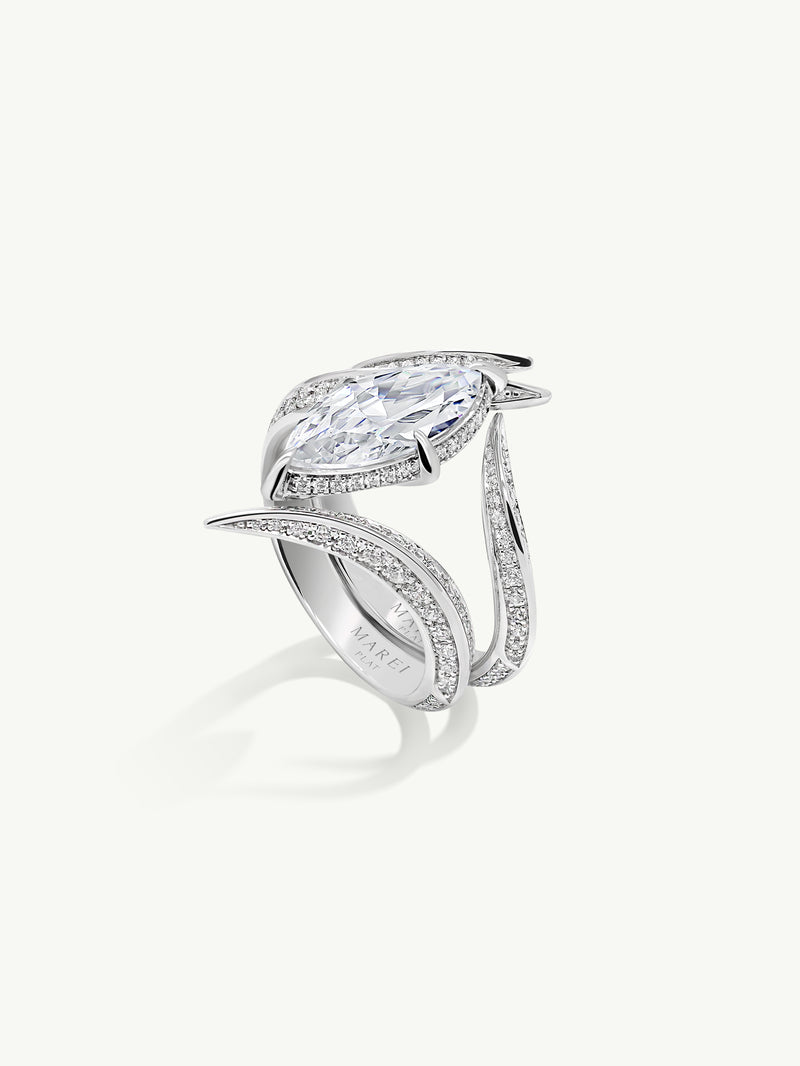 Ayla Arabesque Engagement Ring With Marquise-Cut White Diamond & Pavé-Set Brilliant White Diamonds In Platinum