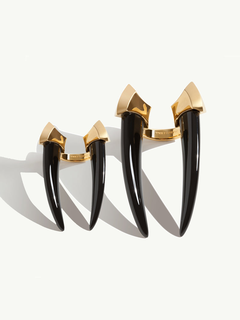 Mini Damian Black Onyx Horn Talisman Ring In 18K Yellow Gold