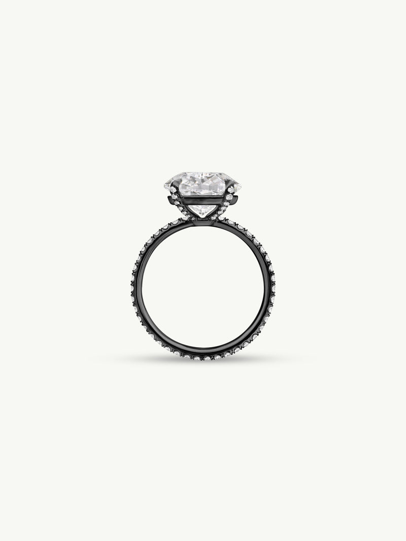 Suma Oval-Shaped Brilliant Cut White Diamond Engagement Ring In 18K Blackened Gold