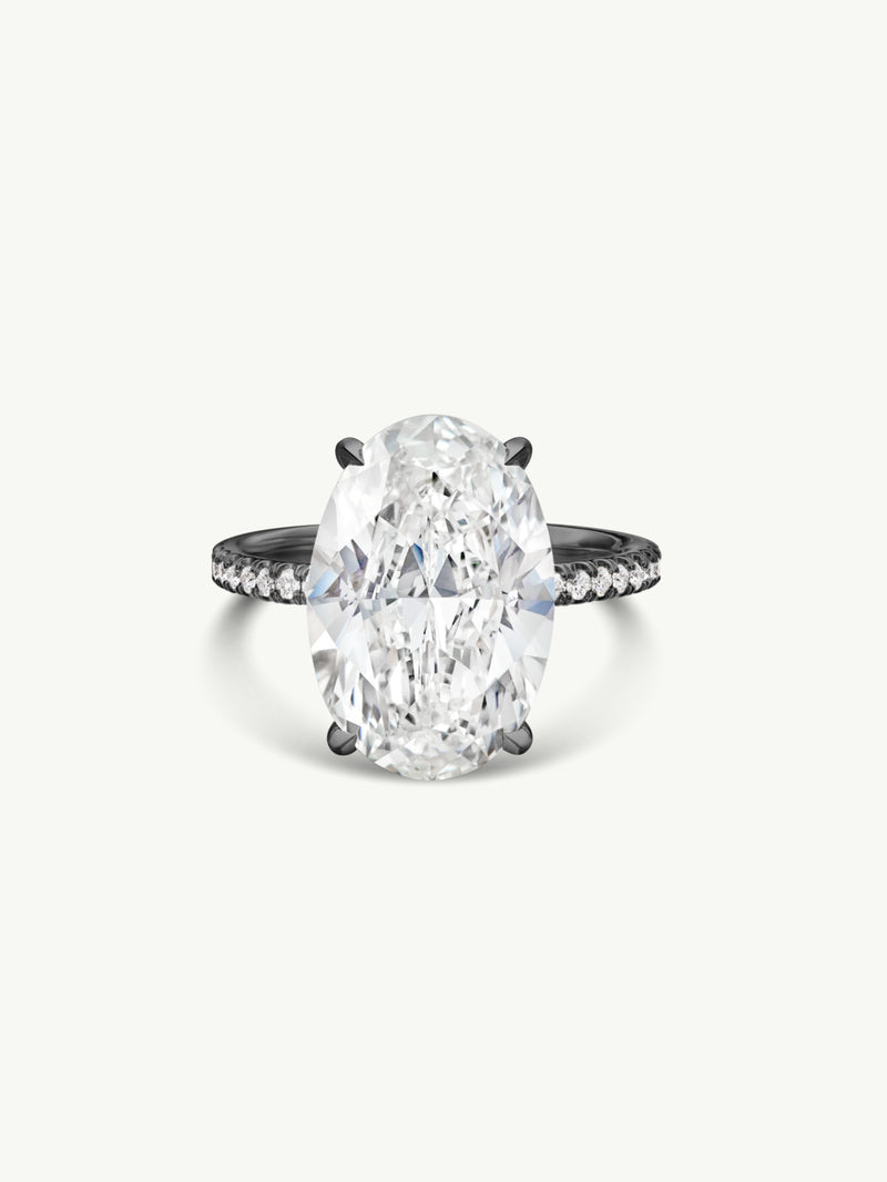 Suma Oval-Shaped Brilliant Cut White Diamond Engagement Ring In 18K Blackened Gold