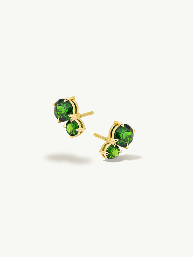 Isadora Two-Stone Stud Earrings With Green Tsavorite Garnets & Tourmaline In 18K Yellow Gold