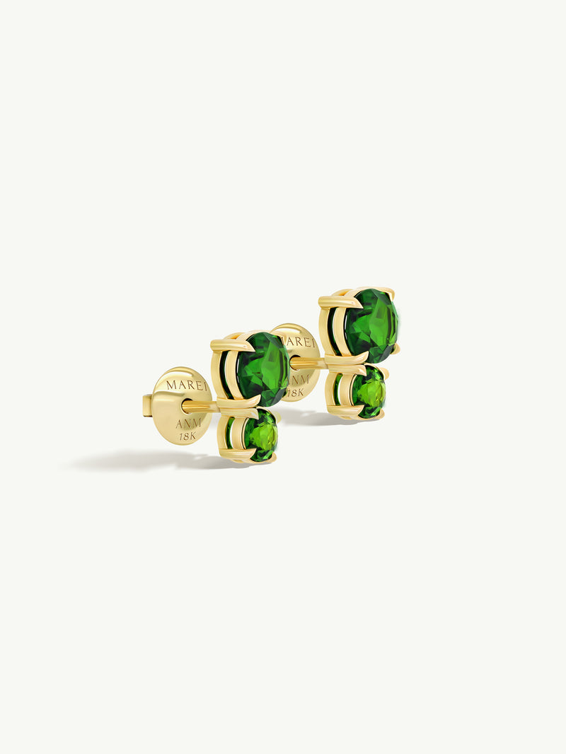 Isadora Two-Stone Stud Earrings With Green Tsavorite Garnets & Tourmaline In 18K Yellow Gold