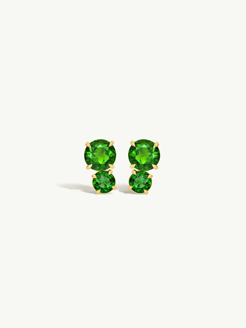 Isadora Two-Stone Stud Earrings With Green Tsavorite Garnets & Tourmaline In 18K Yellow Gold