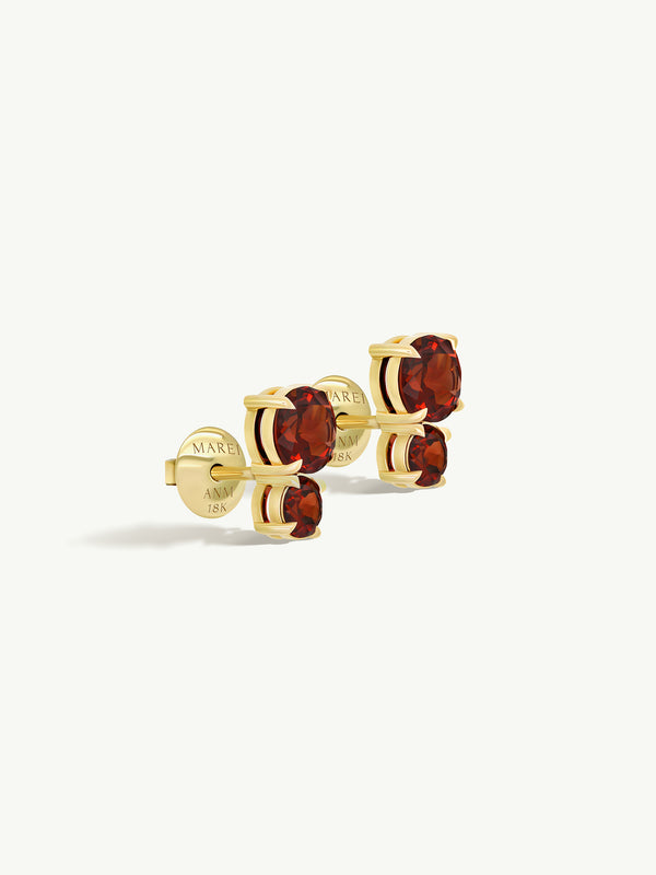 Isadora Two-Stone Stud Earrings With Red Garnets In 18K Yellow Gold