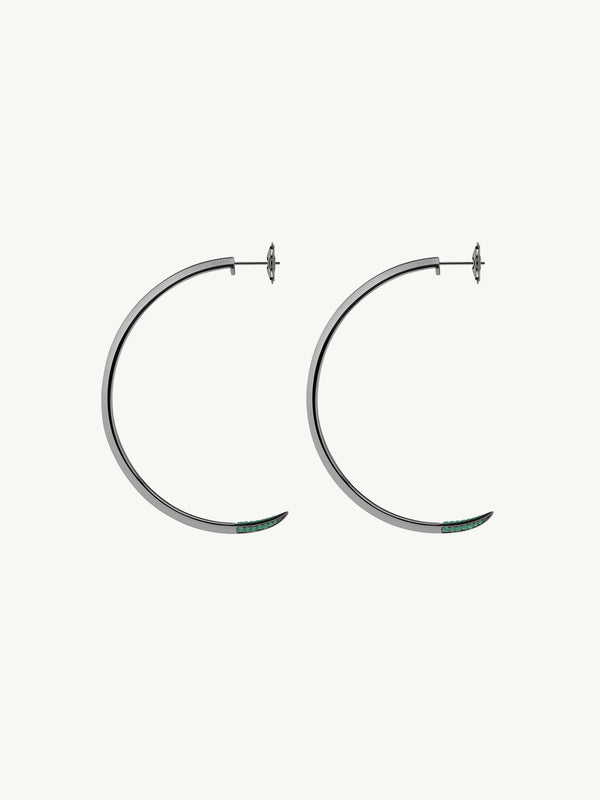 Asasara Hoop Earrings With Pavé Emerald Tips in 18K Black Gold