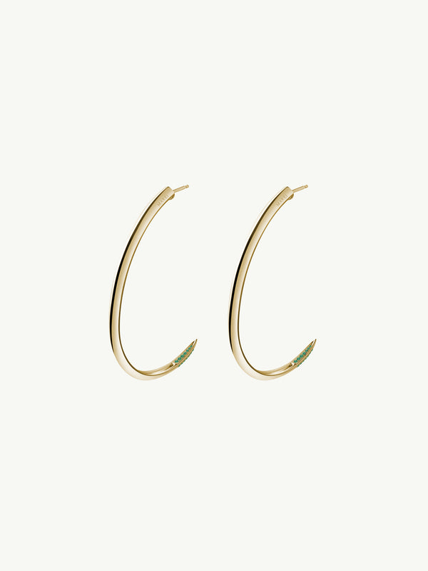 Asasara Hoop Earrings With Pavé Emerald Tips In 18K Yellow Gold