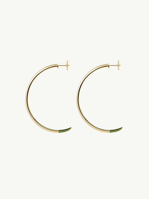 Asasara Hoop Earrings With Pavé Emerald Tips In 18K Yellow Gold