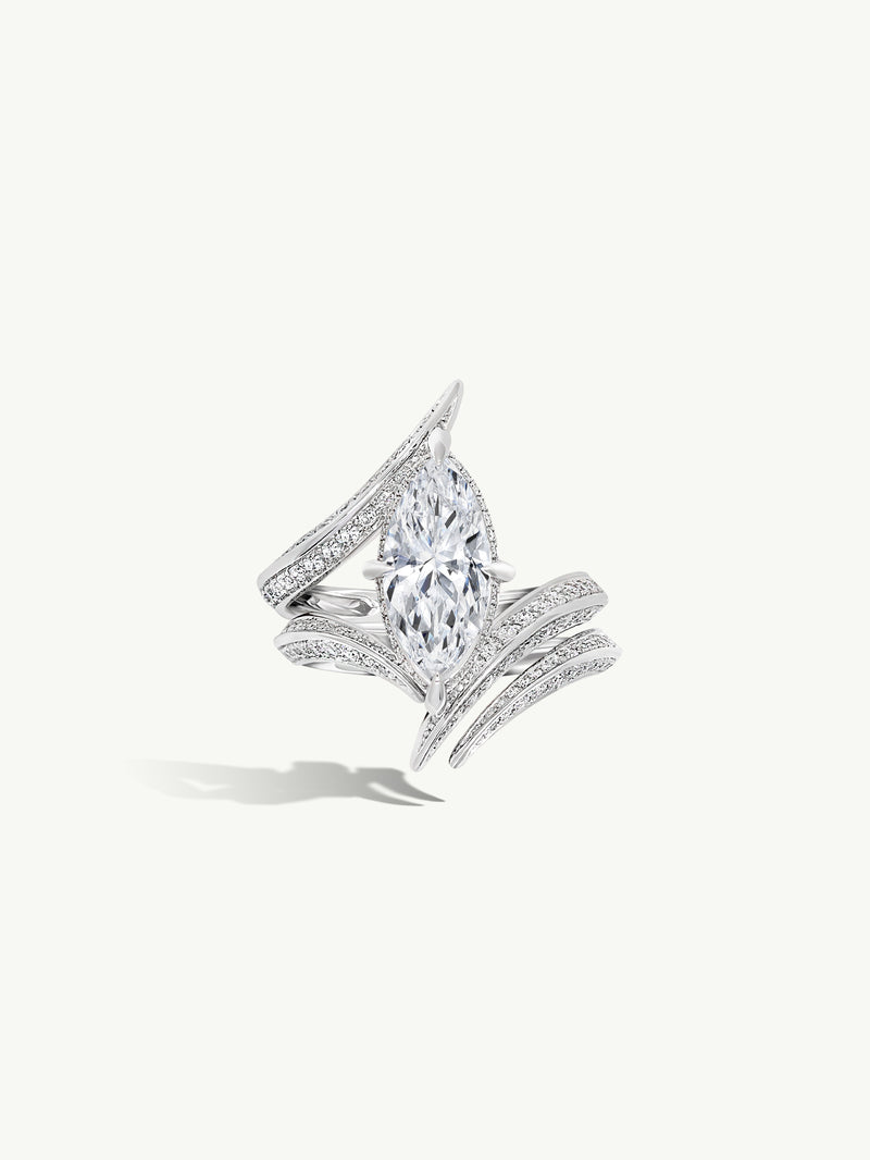 Ayla Arabesque Engagement Ring With Marquise-Cut White Diamond & Pavé-Set Brilliant White Diamonds In Platinum