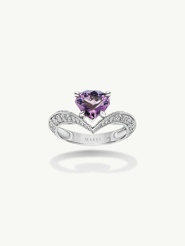 Dorian Floating Teardrop Purple Spinel Engagement Ring In 18K White Gold