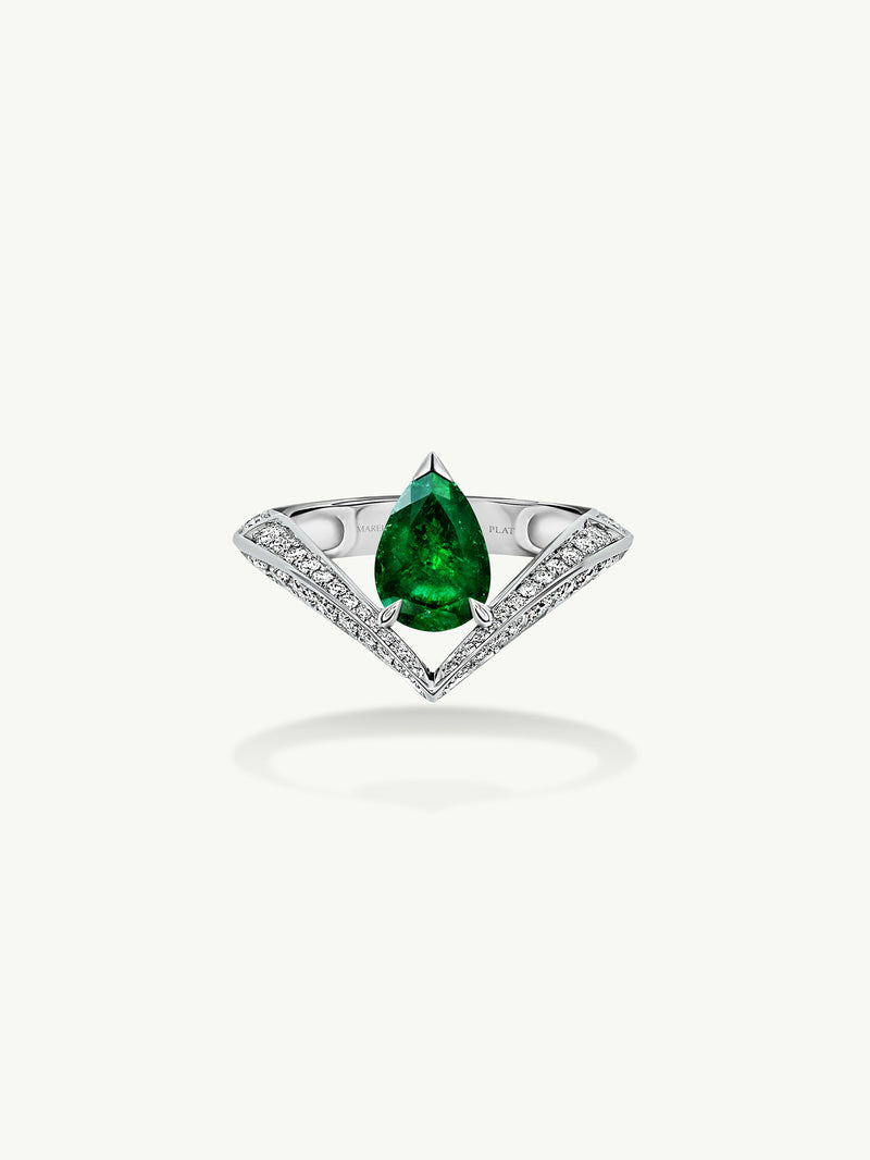 Dorian Floating Teardrop-Shaped Emerald Engagement Ring In Platinum