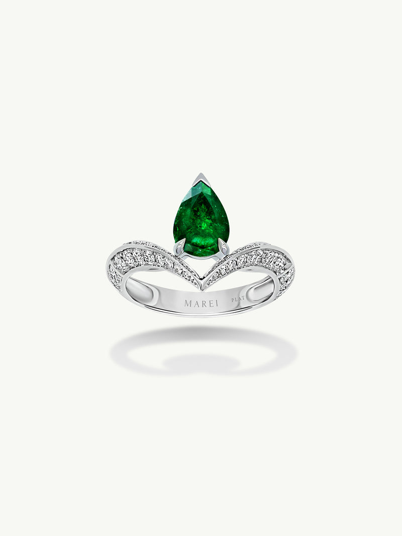 Dorian Floating Teardrop-Shaped Emerald Engagement Ring In Platinum