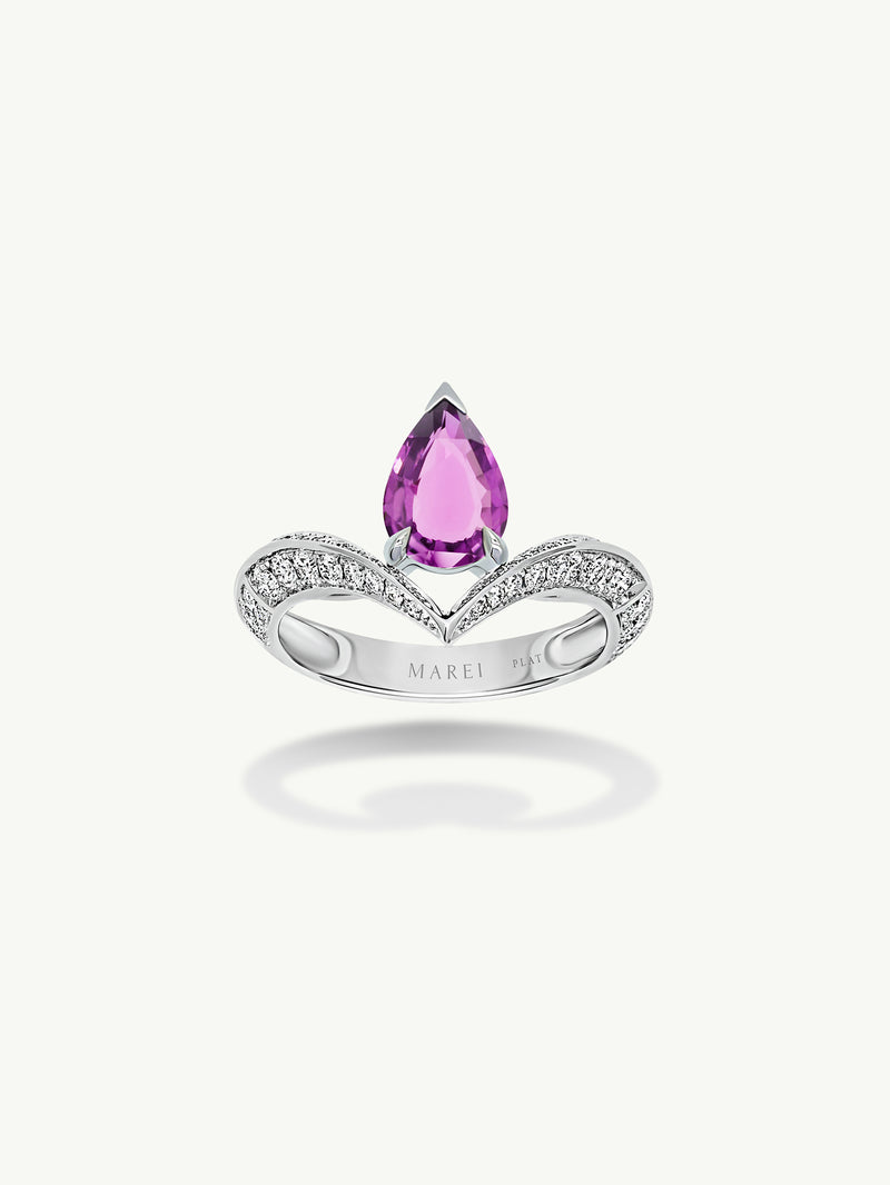 Dorian Floating Teardrop-Shaped Vivid Pink Sapphire Engagement Ring In Platinum