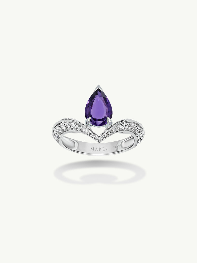 Dorian Floating Teardrop-Shaped Ultra Violet Purple Sapphire Engagement Ring In Platinum