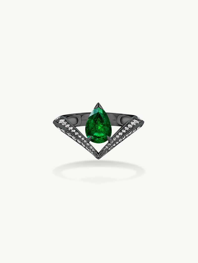 Dorian Floating Teardrop-Shaped Emerald Engagement Ring In 18K Blackened Gold