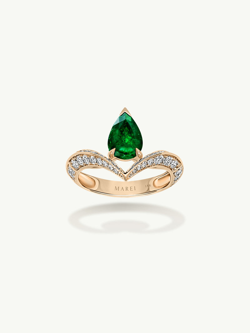 Dorian Floating Teardrop-Shaped Emerald Engagement Ring In 18K Yellow Gold