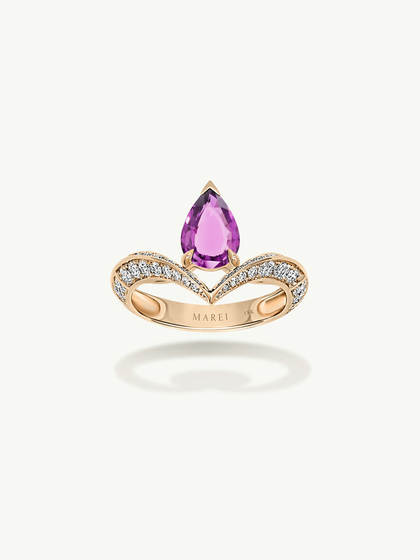 Dorian Floating Teardrop-Shaped Vivid Pink Sapphire Engagement Ring In 18K Yellow Gold