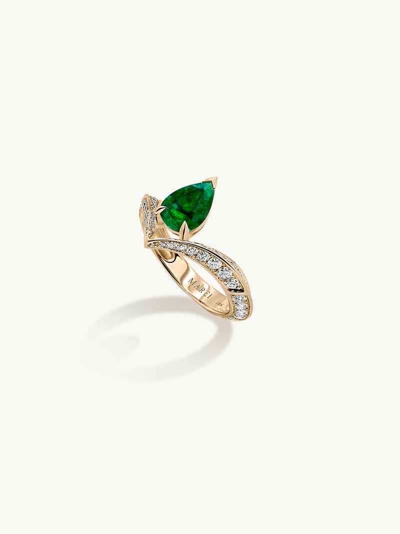 Dorian Floating Teardrop-Shaped Emerald Engagement Ring In 18K Yellow Gold