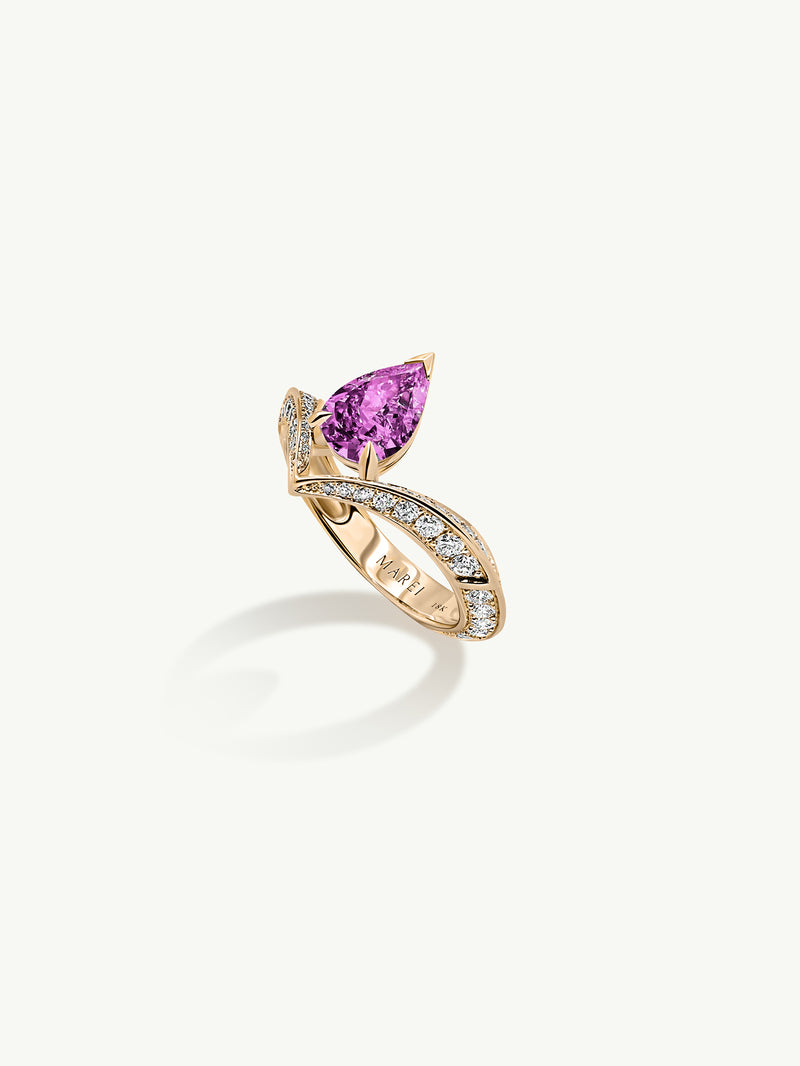 Dorian Floating Teardrop-Shaped Vivid Pink Sapphire Engagement Ring In 18K Yellow Gold