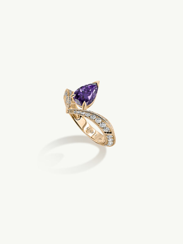 Dorian Floating Teardrop-Shaped Ultra Violet Purple Sapphire Engagement Ring In 18K Yellow Gold