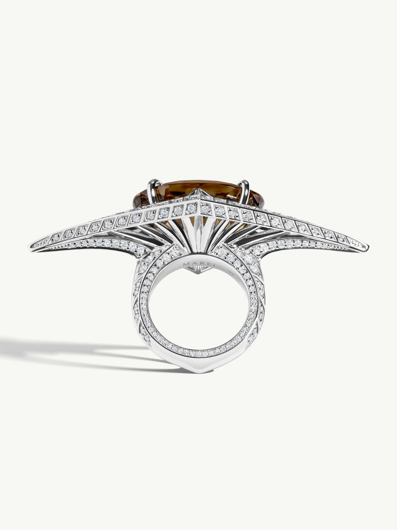 Ile De Philae Ring With An Oval-Cut Zircon & Pavé-Set White Diamonds In 18K White Gold