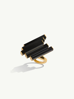 Invidia Black Onyx Column Ring In 18K Yellow Gold