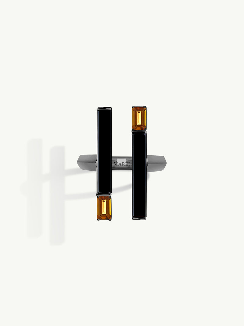 Invidia Black Onyx Column Ring With Baguette-Cut Citrine In 18K Blackened Gold