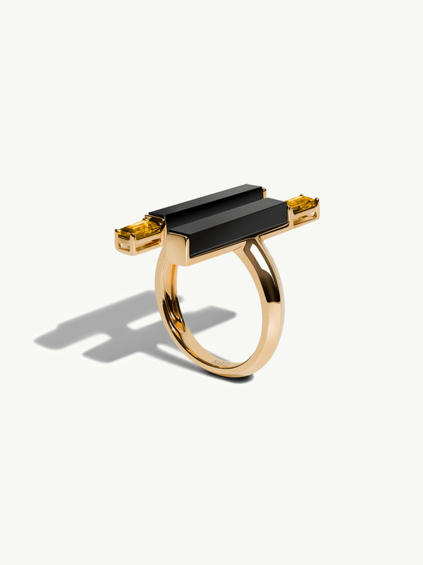 Invidia Black Onyx Column Ring With Baguette-Cut Citrine In 18K Yellow Gold
