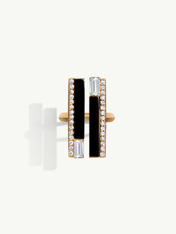 Invidia Black Onyx & Baguette-Cut White Diamond Ring With Pavé-Set Diamonds In 18K Yellow Gold