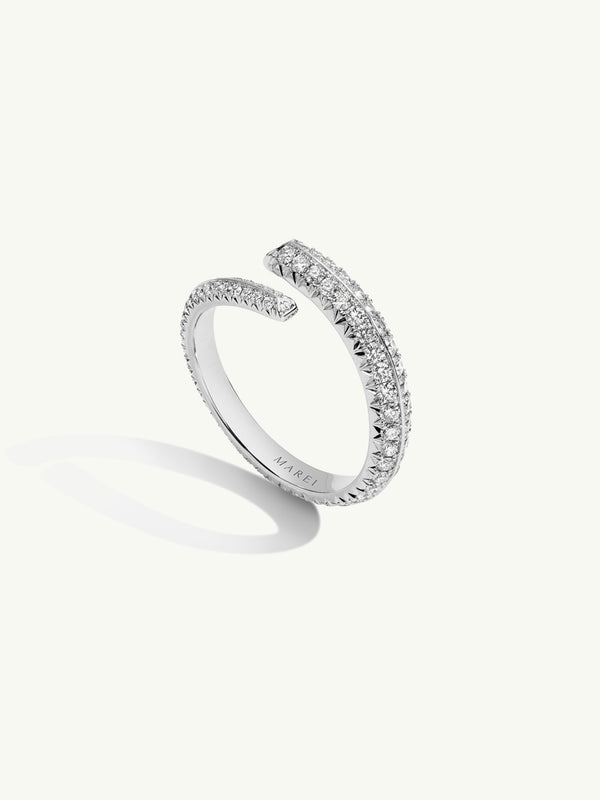 Pythia Serpentine Coil Ring With Pavé-Set Brilliant White Diamonds In 18K White Gold