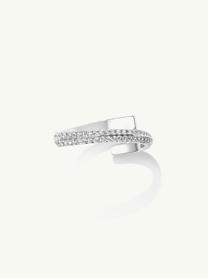 Pythia Serpentine Coil Ring With Pavé-Set Brilliant White Diamonds In 18K White Gold