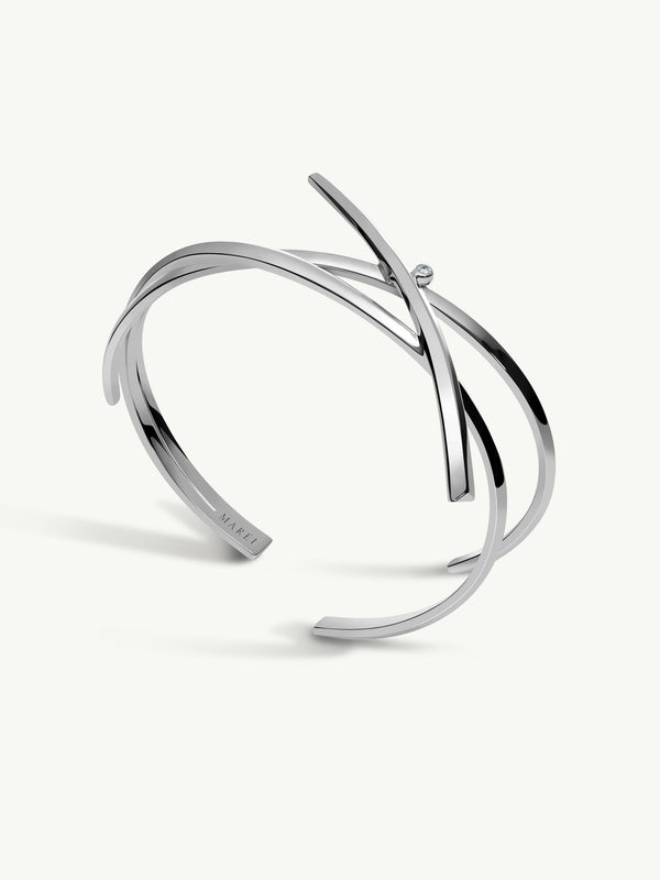 Pythia Serpentine Twist Diamond Cuff Bracelet in 18K White Gold