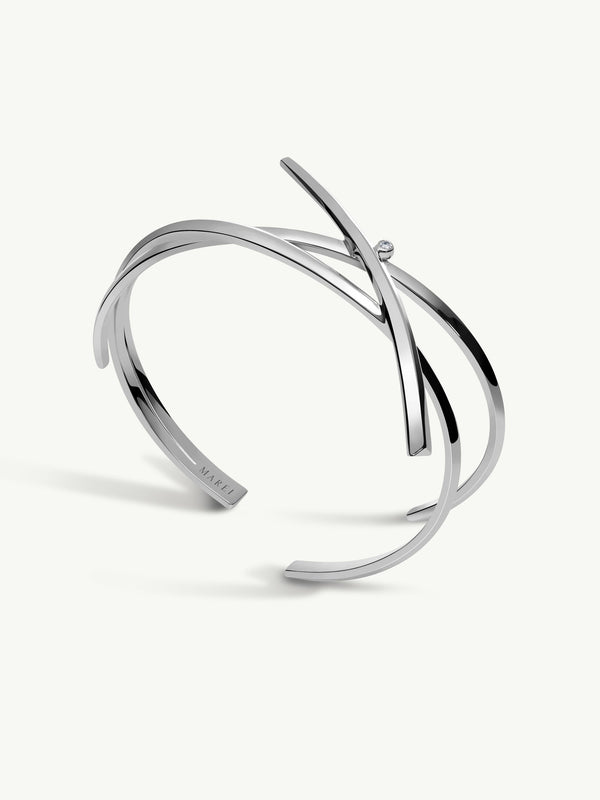 Pythia Serpentine Twist Diamond Cuff Bracelet in 18K White Gold