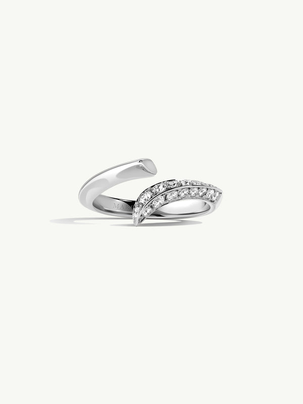 Pythia Serpentine Twist Pavé White Diamond Ring In 18K White Gold