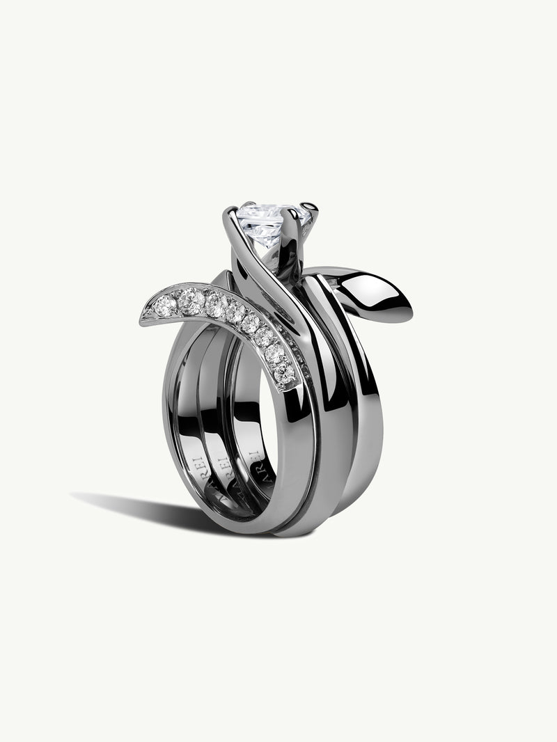 Pythia Serpentine Twist Brilliant Princess-Cut White Diamond Engagement Ring In 18K Blackened Gold