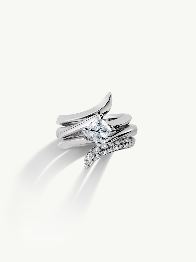 Pythia Serpentine Twist Brilliant Princess-Cut White Diamond Engagement Ring In 18K White Gold